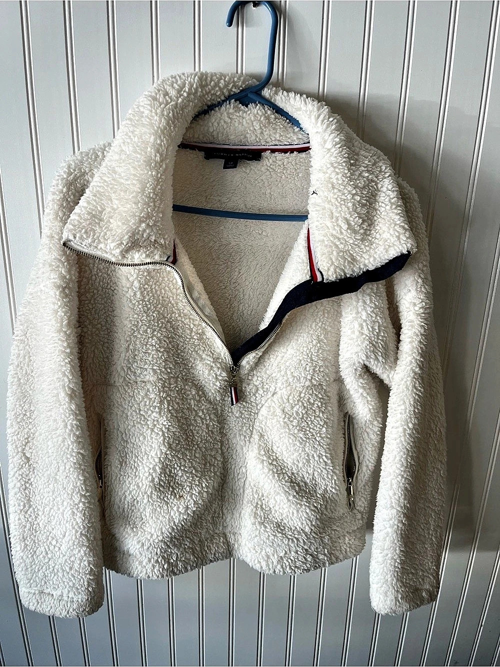 Tommy Hilfiger Sherpa Mock-Neck Zippered Jacket White Small
